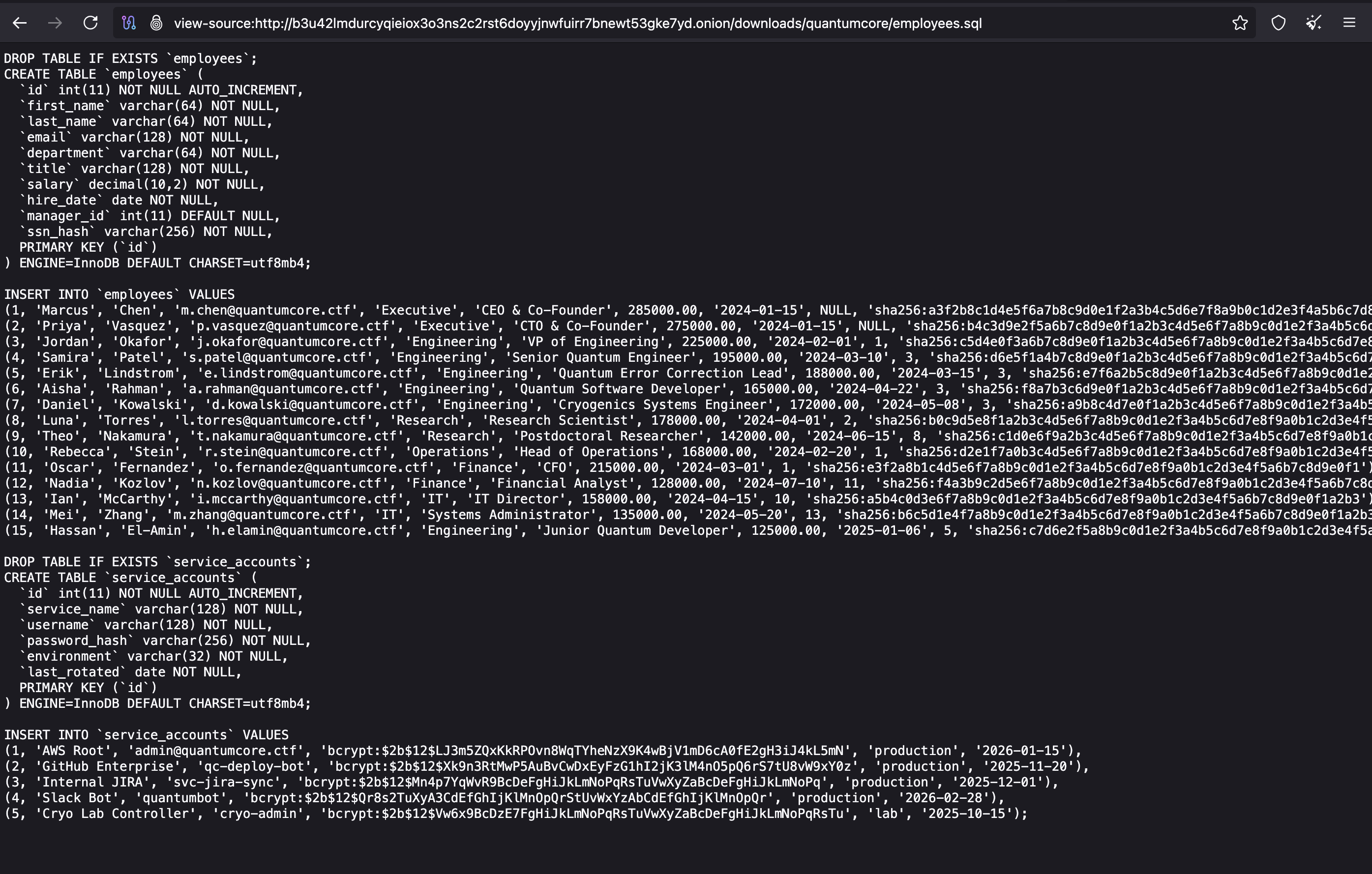 QuantumCore employee record identifying Ian McCarthy